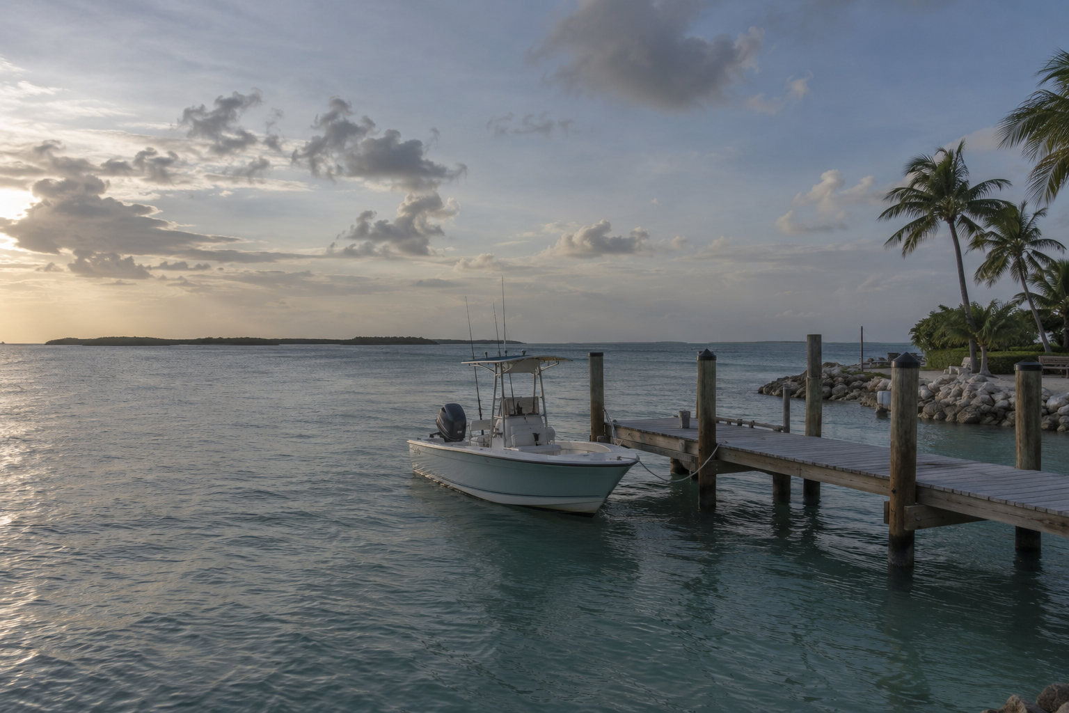 Original sample photo of a boat beside a dock in the Florida Keys